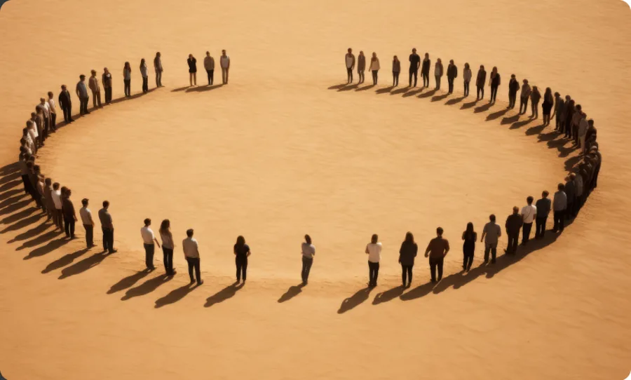 People standing in a large circle formation