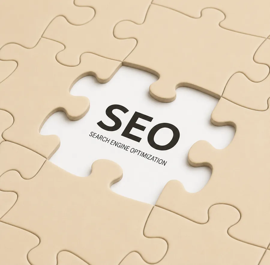 A missing jigsaw piece revealing the word SEO underneath