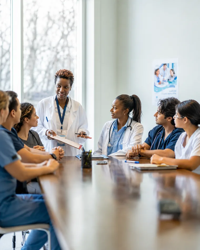 A healthcare buying committee in discussion