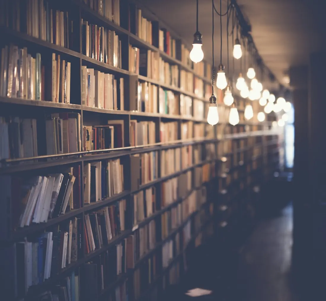 Library shelves lined with books