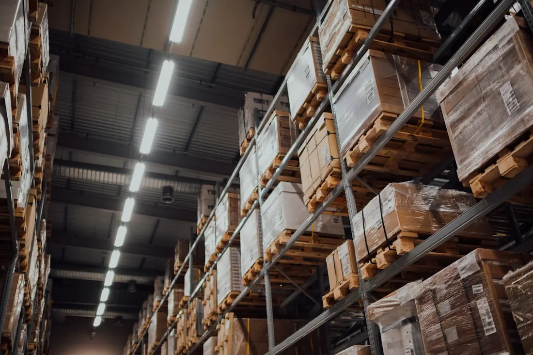 Warehouse shelving stocked for fulfilment