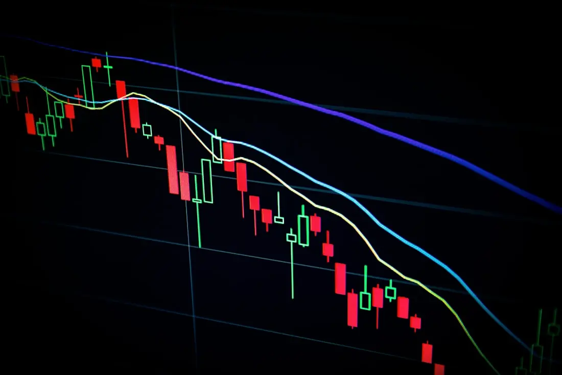 Financial performance charts on a dark display