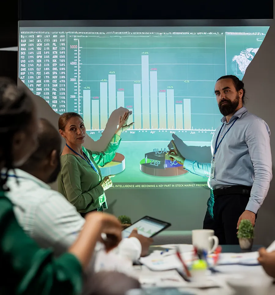 Team reviewing market-intelligence dashboards