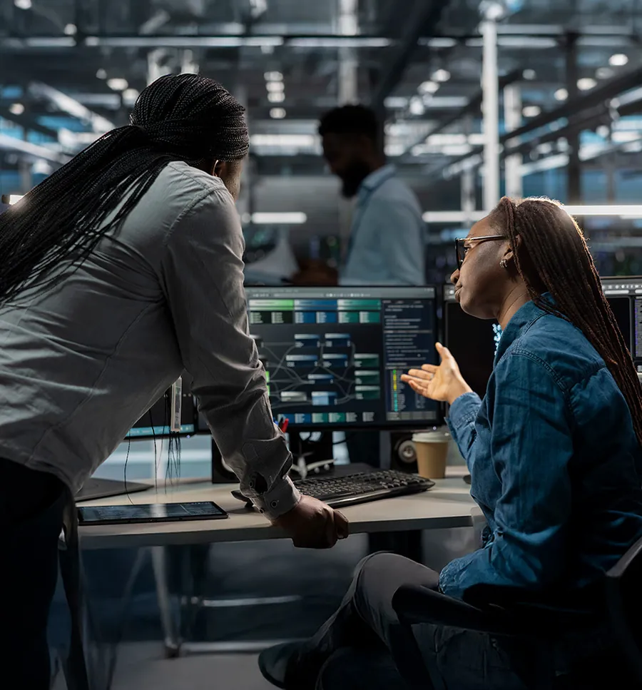 Colleagues discussing AI product positioning