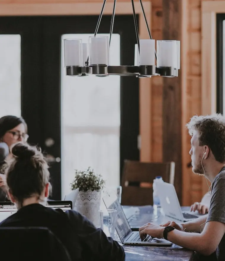 An in-house team working together in the studio