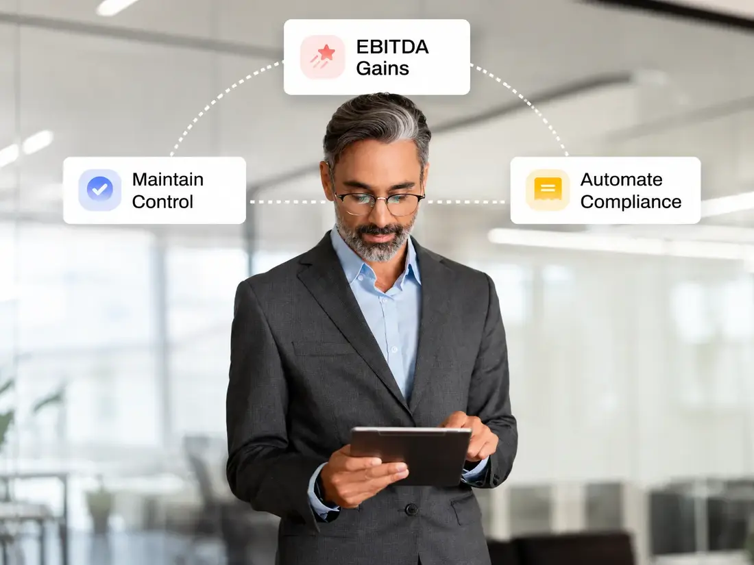 A finance leader reviewing figures on a tablet