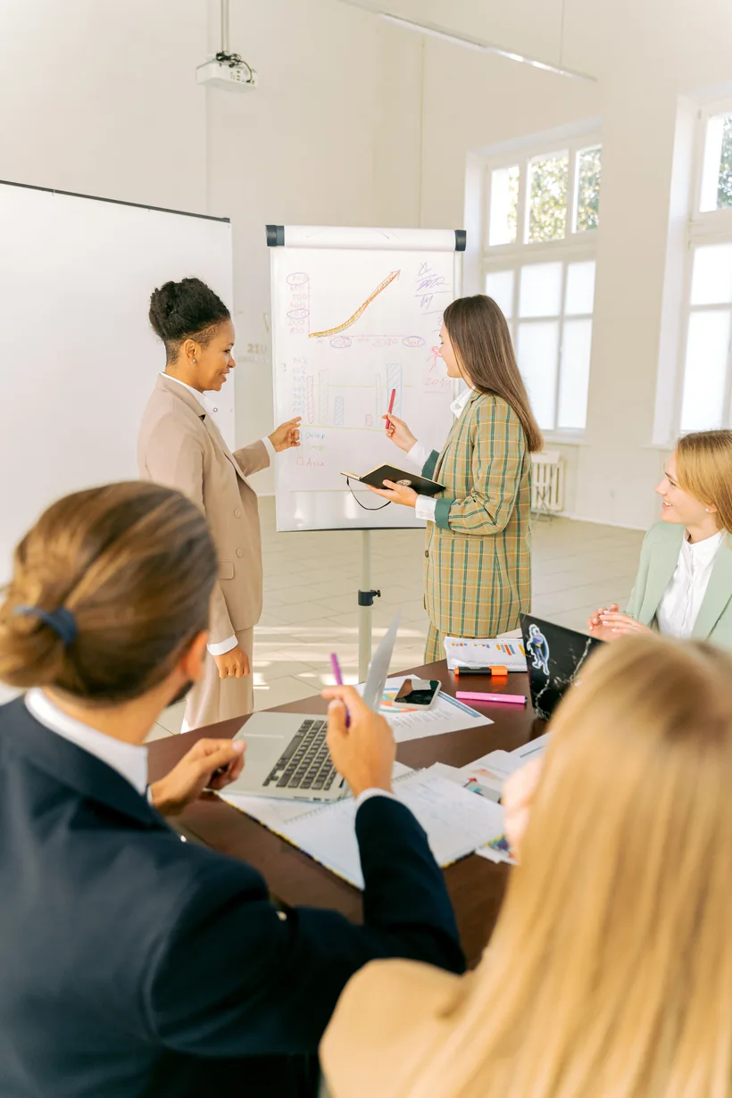 Hotel franchise marketing team reviewing plans